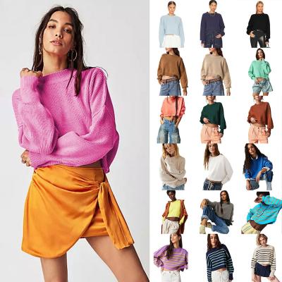 China Anti-wrinkle 2023 new design high quality women knitted oversized casual sweater with plain knit design cashmere sweater for ladies for sale