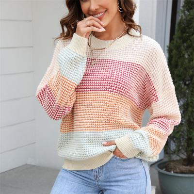 China 2023 New Design Custom Anti-wrinkle Multi Color Braided Knit Striped Knitted Sweater Cotton Pullover Sweater For Women for sale