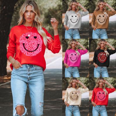 China 2023 New Style Anti-wrinkle Love Cultivated Smiley Face Graffiti Sweater Dropped Sweater Women's Shoulder Boutique Clothing for sale