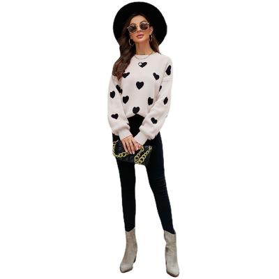 China Anti-wrinkle factory price sweater thickened loose heart big size fit jacquard love sweater knitwear squishy crew neck for sale