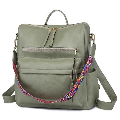 China Fashion Girl School Bag Backpack Soft Vegan Leather Backpack Waterproof Cute Women Fashion Green Laptop Shoulder Travel Bag For College for sale