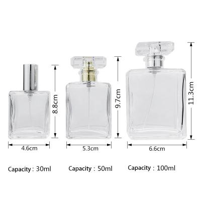 China 50ml 100ml Empty Crystal Mens Elegant Black Perfume Cosmetic Rectangle Spray Glass Bottle Perfume Bottle Spray for sale