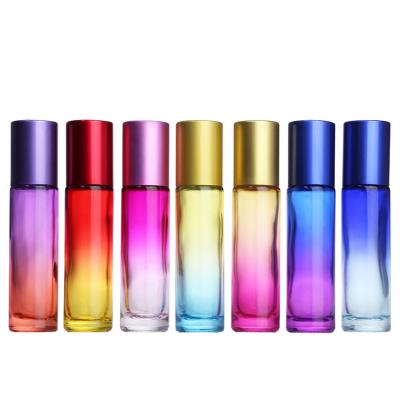 China Wholesale Cosmetic Empty Essential Oil Roll Bottle Container 10ml Frost Clear Amber Blue Glass Roll On Perfume Bottle With Metal Ball for sale