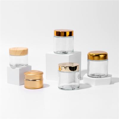 China 20g 30g 50g 60g 100g120g cosmetic cream glass jar for glass cosmetic jar with aluminum and wooden lid for sale