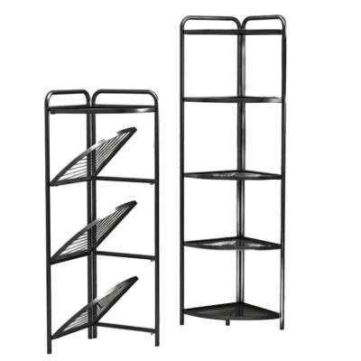 China Good Quality Household Black 5 Tiers Contemporary Corner Bathroom Storage Rack Multifunctional Storage Shelves for sale