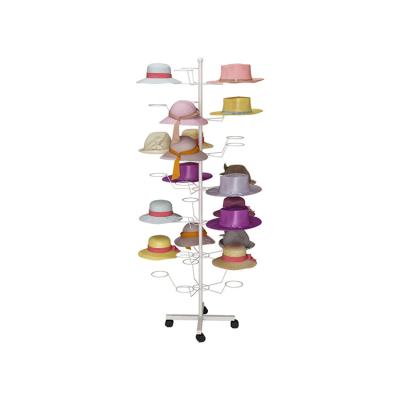 China Traditional Multifunctional Supermarket Floor Baseball Hat Display Rack Rotating Adjustable Metal Hat Display Stands for sale