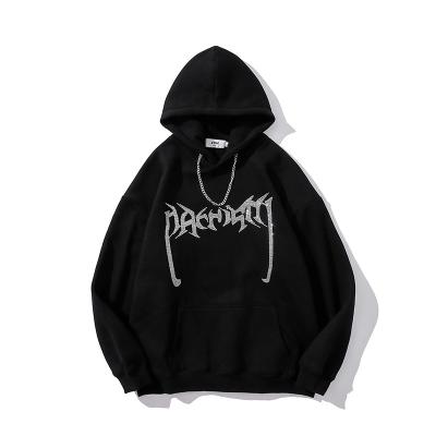 China 2021 Street Wear Anti-wrinkle Sleeve Long Hoodies And Sweatshirts Logo Rhinestone Hoodie Men Custom Made Wholesale for sale