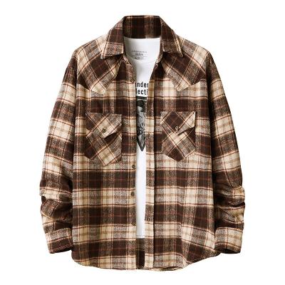 China Wholesale anti-pilling men's long-sleeved fashion pure cotton flannel shirt plaid thickened men's shirt for sale