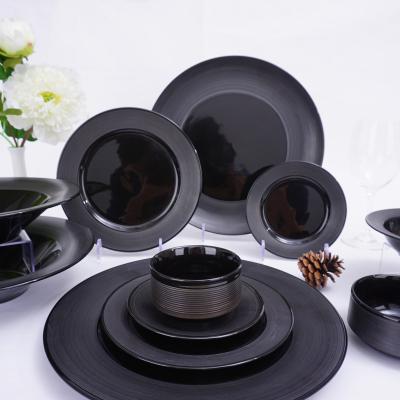 China Viable High Quality Black Matte Ceramic Party Dishes, Cheap Porcelain Hotel Fine Dishes for sale