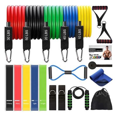 China 19pcs Home Use Resistance Bands Set Workout With 5 Stackable Exercise Bands Loop Bands Ankle Straps Jump Rope Exercise Towel for sale