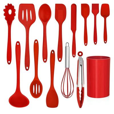 China Sustainable 14 Pcs Cookware Sets With Holder Heat Resistant Silicone Kitchen Cookware Utensils Set Kitchen Cooking Tools Spatula for sale