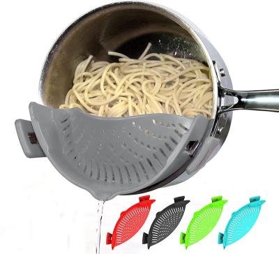 China Viable Clip On Pasta Strainer Silicone Universal Fit For All Pots Snap On Dish Rack Silicone Colander For Kitchen Drain Food Colander for sale