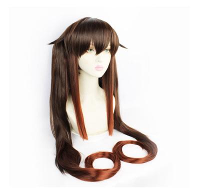 China High temperature silk double ponytail hair tail wig s anime game cosplay wig cosplay wig black brown gradient curly straight for sale