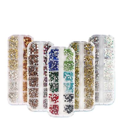 China 3d Nail Art Set Decoration DIY Art Decoration Shining Crystal 12 Grids Nail Realistic Stained Glass Like Diamond Nail Art Jewelry for sale