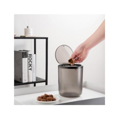 China 8207 Single Viable Frosted Mini Type Desktop Press Bucket Storage Bin Covered Small Debris Storage Bucket for sale