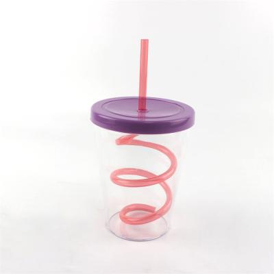 China 6150-1 16oz single wall single layer single wall plastic cold cup spiral straw cup support logo custom for sale