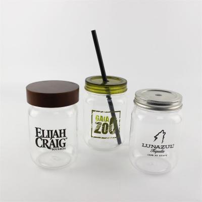 China 12oz Single Wall Plastic Clear Transparent Mason Cup with Personalized Straw and Lid Holder Customization for sale