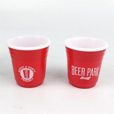 China DOUBLE WALL 6016 2oz Mini Whiskey Wine Glass Red Short Cup Plastic PP Layer Double Party Cup Support Customization for sale