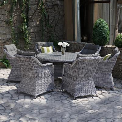 China Wicker Dining Table and Modern Patio Chairs Set in 7Pcs for Outdoor Backyard Garden with Aluminum Tube for sale