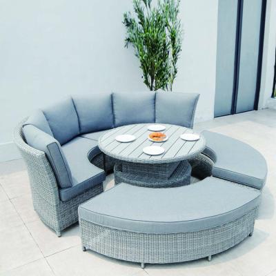 China Modern Aluminum Round Combination Sofa Wicker Daybed Rattan Lounge Set Of 5PCS for sale