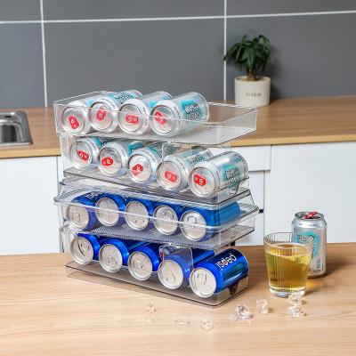 China Sustainable Double-Layer Beverage Soda Canned Storage Automatic Rolling Organizer For Refrigerator Stackable Can Drink Rack for sale