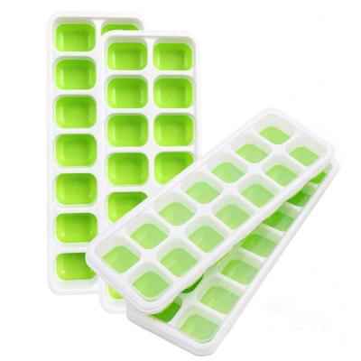 China Food Grade 14 Grids Silicone Ice Cube Molds Tray With Lid Ice Cube Cocktail Whiskey DIY Maker Mold Viable Cooler for sale