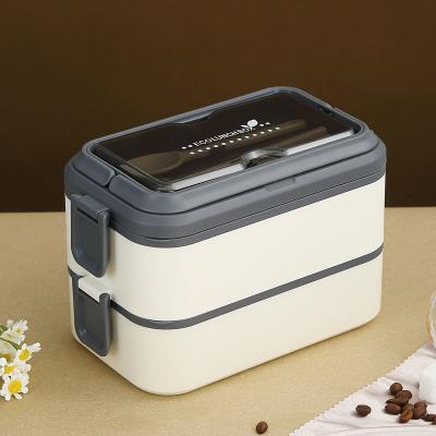 China 2023 Viable Stainless Steel And Plastic Food Storage Box For School Kids Office Worker 2 Layer Thermal Lunch Bento Box for sale