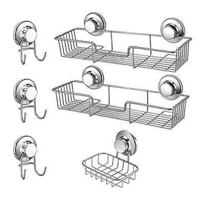 China Single Wall Mounted Bathroom Shelf Organizer Shower Storage Rack Stainless Steel Toilet Shampoo Holder No Drill Vacuum Suction Cup for sale