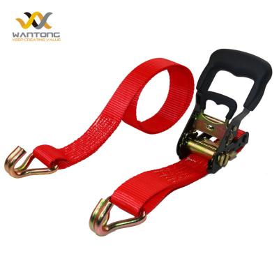 China Cargo Control 1.5 Inch 2000kgs Cargo Lashing Belt With 3.8cm Ratchet Strap With Soft J-Hook Buckle Car Link Down Straps Ratchet for sale