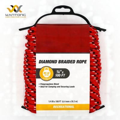 China light & box & Hot-selling Durable 1/4 In X 100 Ft Diamond Braided Rope PP Polypropylene Rope Ideal For Camping And Safe Loads for sale