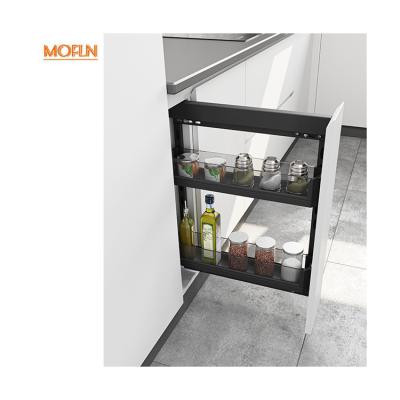 China Multifunctional Kichen Cabinet Storage Basket MOFLN Aluminum Alloy Dark Gray - Power Liner Storage Sideboard Pull Out Flat Basket for sale