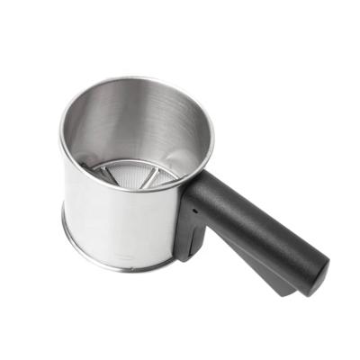 China Sustainable Hot Selling Easy-cleaning Stainless Steel Kitchen Tool Flour Sieve Cup With ABS Handle for sale