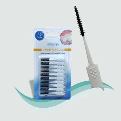 China Softer& Wholesale Eco Friendly Flexible Silicone Toothpicks Soft Strip Dental Floss Picks Interdental Brush for sale