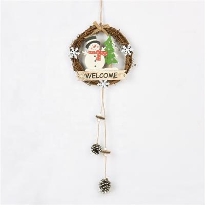 China Christmast Ornament Plywood Rattan Christmas Door Decoration Hanging Garlands with Xmas Plush Snowman for sale