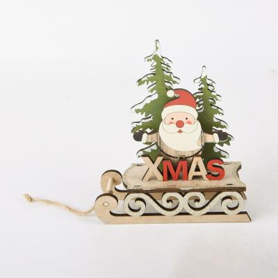 China Christmas Tree Ornament Christmas Decorations DIY Sleigh Ski Cartoon Old Man Wooden Decoration and Christmas Gift for sale