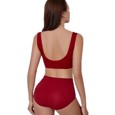 China Push-up 1602 Solid Fitness Bra Suit Factory Sexy Hip Underwear Comfortable Together U neck Top Beauty Back Sports Daily Suit  Customize for sale