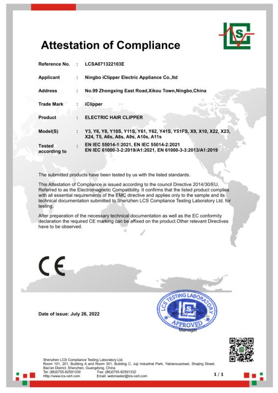 CE - Ningbo Iclipper Electric Appliance Co., Ltd.