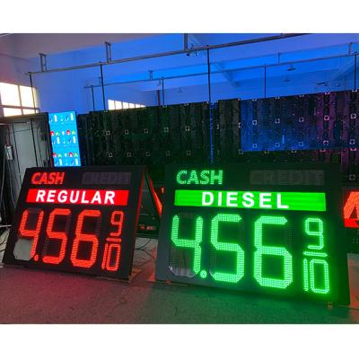 China 8.88 9/10 Outdoor Green / Red Led Gas Station Price Sign For Gas Station With Double Sided Pole Sign for sale