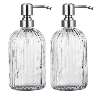 China Fashionable In Stock 400ml Glass Hand Sanitizer Bottle With Stainless Steel Foaming Pump Dispenser for sale