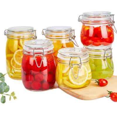 China Wholesale Food Storage Kitchen Food Storage Bottle Jars Glass Jar With Metal Clip for sale