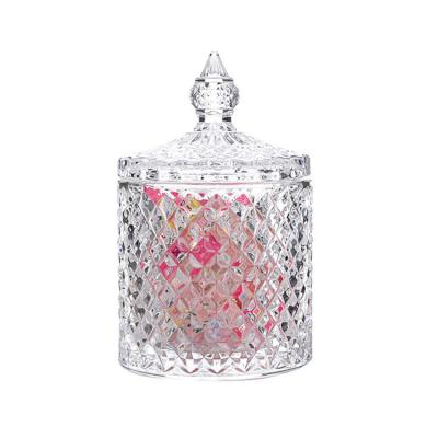 China Folding Crystal Deco Food Storage Canister Custom Glass Candy Jar With Lid for sale