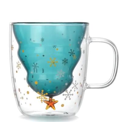 China Modern Fashionable Christmas Tree Coffee Factory Outdoor Glass Cup Double Glass Wall With Lid for sale