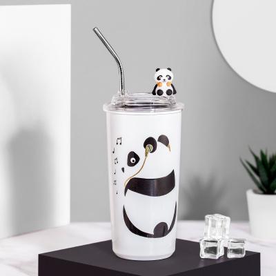 China PINKAH Custom Branded Coffee 12oz Stainless Steel Cup 18/8 Sustainable Panda Carholder Thermos Tumbler With Lid And Straw for sale