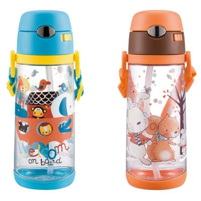 China MONCHOUCHOU Viable Custom Heat Transfer Film 570ML BPA Free Straw Plastic Water Bottles For Kids School for sale