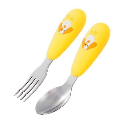 China Pinkah Viable Wholesale Silicone Handle Sleeve Stainless Steel Cutlery Set Kids Spoon and Fork for sale