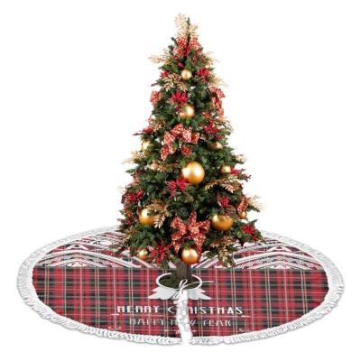 China Christamas Decoration 1 MOQ Christmas Tree Skirt With Strap Polynesian Christmas Home Decor Tattoo Plaid Pattern Borders With Strap For Christmas Trees for sale