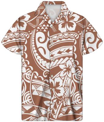 China Men's Vacation Oversize Button On Demand Anti-Pilling Hawaiian Polynesian Floral Print Shirt Print Shirt Bottom for sale