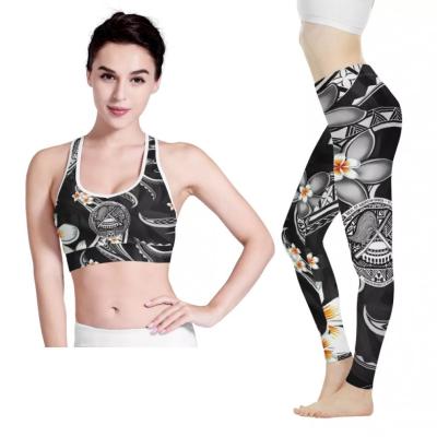 China Samoa Breathable Custom Tribal Logo High Waisted Fitness Yoga Wear For Womens Breathable Leggings Fitness Yoga Training Wear / Gym Sports Set for sale