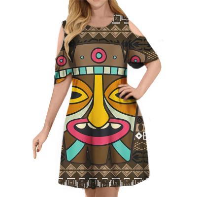 China New Arrival Breathable Ladies Plus Size Dress Custom Loose Polynesian Tribal African Tribes Face Totem Pattern Print Casual Dress for sale