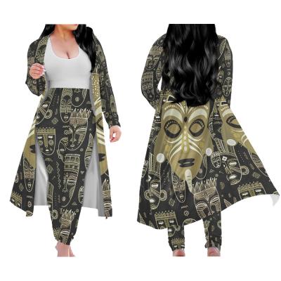 China New Stylish Anti-Wrinkle Women Plus Size Coats Vintage Polynesian Hawaii Style Long Sleeve Crop Top And Pants Polynesian Tiki Mask for sale